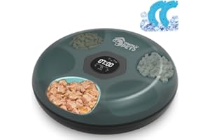 Ownpets Automatic Timer Pet Feeder, Auto Dispenser With Battery USB Power Supply, Two Ice Packs, 6-Meal(Each ½ lb), for Wet and Dry Food, Black