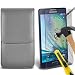 Produktbild ONX3® ( Grey ) Samsung Galaxy A5 Hülle Abdeckung Cover Case schutzhülle Tasche Custom Made Faux PU Vertical Side Leder Pull Tab-Beutel-Haut-Kasten-Abdeckung mit gehärtetem Glas Crystal Clear LCD Display-Schutzfolien