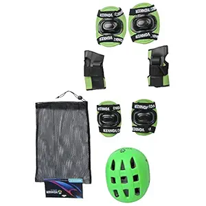 Ek Retail Shop Yonker 4 In 1 Skating Protective Kit (Knee Guard, Elbow Guard, Wrist Guard And Plastic Helmet) YS-1402 Green Color Junior Size