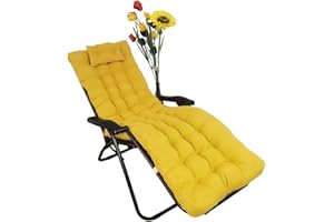 REINO MANSIDI Cojín Tumbona 180x55x6cm Reclinable con Almohada Reposacabeza, Colores Lisos. Colchoneta Tumbona Exterior con Relleno de Fibra Hueca. (Amarillo)