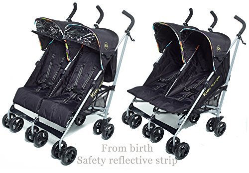 Citi Elite Double Twin Pushchair Twin Buggies buggy. Fits through single doorways Both seats 5 position suitable from birth seats independently operated UNIQUE reflective strip on visa for extra safety 2 toddlers or 2 babies, rain cover sold by KIDZ KARGO Candy Stripe