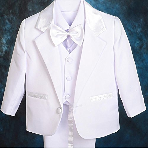 Lito Angels Baby Jungen 5 Stück set Formale Tuxedo Anzug Taufe Taufanzug Gr. 18-24 Monate Weiß - 6
