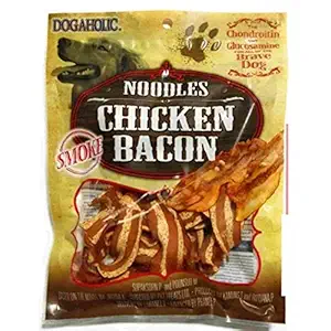 Poochles Dogaholic Chicken Bacon Strips Dog Treat - 130g Smoked Bacon Noodles Chicken Training Chew Daily Treat for Dogs; Healthy Chicken Reward Dog Snack