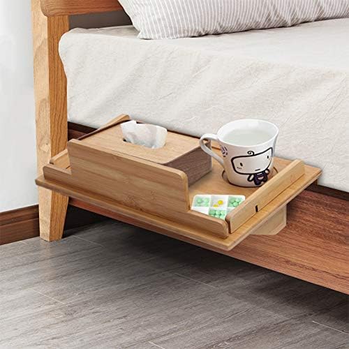Bedside Caddy, Natural Bamboo Bedside Shelf Attachable Bedside Table Nightstand Organizer Shelf Dorm Room Bed Tray for Students Multi-Functional Bedside Rack 40 x 27 cm