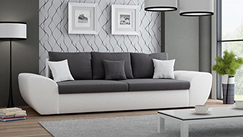 Preisvergleich Produktbild Big Sofa mit Schlaffunktion und Bettkasten, weiße Sitzfläche, Kunstleder (anthrazit, Rücken echt) / XXL Couch / Schlafsofa / Großes Relexsofa