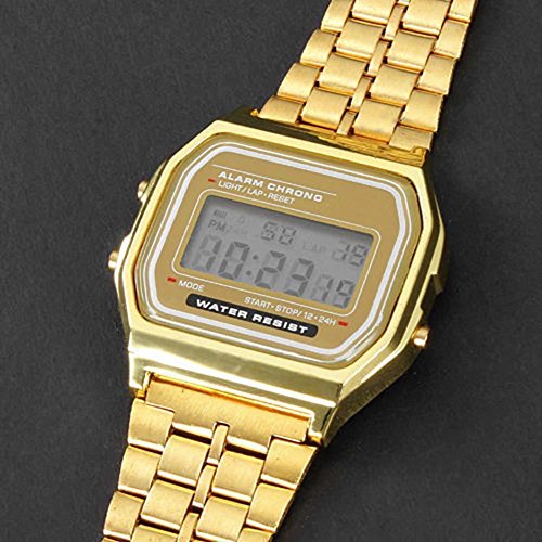 LED-Uhr Stil Echt Chrom Retro Edelstahl Band Digital Geschenk diameter of about 3.3cm gold - 3