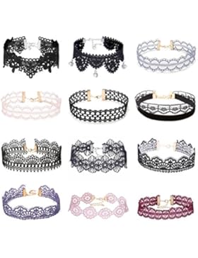 Floweralight 12 Stück Halsbänder für Damen Samt Kette Tattoo Choker Set Joker Halsketten Spitzen Mehrfarbig