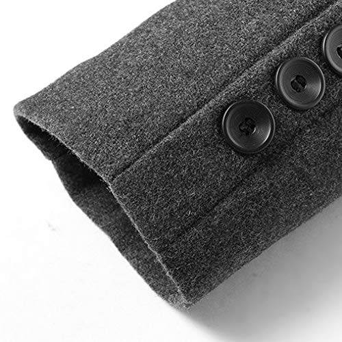 Herren Wolljacke Revers Langarm Jacke 2 Eingebaute Tasche Einreihige Jacke Winddicht Und Warm,Black-M