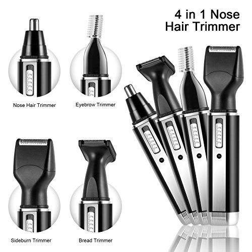 Preisvergleich Produktbild Nasenhaarschneider, 4 in 1 Wiederaufladbarer Nasenhaartrimmer Nasen Trimmer / Nase Ohr / Bart Trimmer / Koteletten Trimmer / Augenbrauen Trimmer wasserdichter Edelstahl Haartrimmer für Männer und Frauen