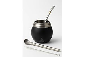 BALIBETOV Mate Argentino - Kit Yerba Mate che Include Una Tazza Mate e Set Bombilla - Acciaio Inossidabile Doppia Parete Termica per Tazza e Bombilla Yerba Mate - Facile da Pulire e Mantenere (Nero)