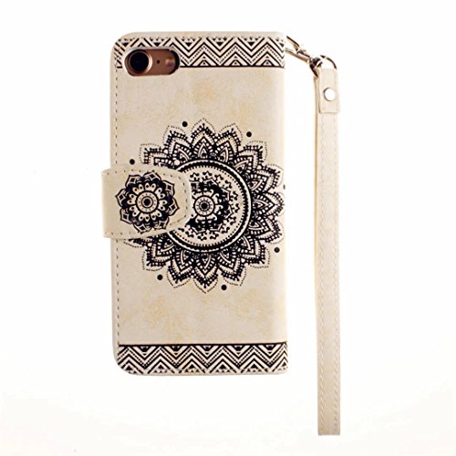 MUTOUREN Schutzhülle Case für iPhone 7 plus 5.5 Zoll Prägung Blumen Geprägte indische Mandala Muster Buch-Stil Bookstyle Handyhülle Schutzhülle Taschen Anti-scratch Bumper et Shock Absorption Magnetverschluss Magnet Etui + Metall Touch-Pen, Retro Weiß - 4