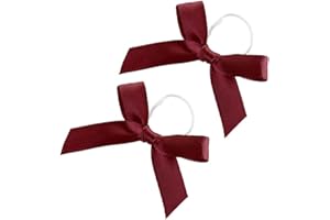 WAMBERE 200 Stück Satin Band Deko Schleifen Fertigschleife Geschenkschleifen, Schleifen mit elastische Gummibänder,für Verschiedene Flaschendekorationen,DIY Hochzeit Kartenherstellung Verzierungen,Weinrot