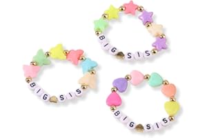 LynixTrade 3PCS Big Sister Bracelets Set Personalized Beaded Bracelets Set Acrylic Initial Charms with Butterfly, Star & Heart Pendants Little Girl Promoted to Big Sister Bracelet