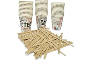TELEVASO 1000 Vasos Desechables 200 ML Cafe Vasos Carton Desechables con 1000 agitadores Cafe, Vasos ecologicos Reutilizables Bebidas Calientes, te, Leche, Resistentes al Calor, Capacidad