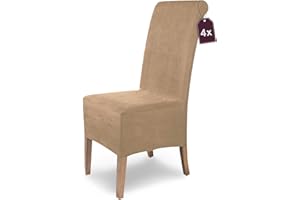 SH SCHEFFLER-HOME LIVE HOMESTYLE SCHEFFLER-Home Fundas Sillas de Comedor Elásticas Leon – Set de 4 Elegantes Fundas Sillas Ajustables – Fundas para Sillas en Antelina con Banda Elástica, Beige