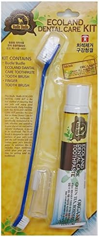 ECOLAND Buddle Dog Cat Rubbing Natural Organic Dental Toothpaste 2.46 Ounce + Silicone Finger Tooth Brush + Bothside Toothbrush Set / Dental Care Kit
