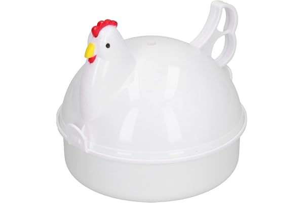 Lwuey Cuiseur à Œufs Micro-ondes Rapide avec Design Poulet Anti-Brûlure, Cuit Œufs Mollets ou Durs en Quelques Minutes, Pocheuse à Œufs Sans BPA pour Petit-Déjeuner Sain, Matériau PP et Aluminium