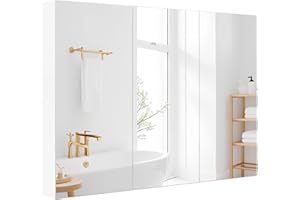 CASART Wall-Mounted Bathroom Mirror Cabinet, 2/3 Door Storage Cupboard with Shelves & Cushioning Hinges, Bath Organiser Storage for Bedroom, Living Room and Toilet (Triple Door)