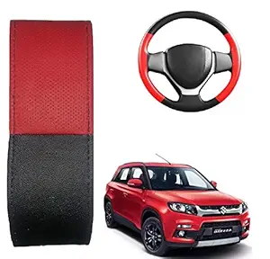 ATC Leatherite Steering Cover (Red,Black) for Maruti Suzuki Vitara Brezza Car