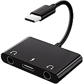 UWECAN Adapter USB C auf Klinke, 3-in-1 USB C auf Dual 3.5 mm Kopfhörer Aux Adapter und Laden PD 60W, Typ C Klinke Audio Spli
