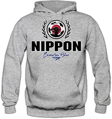 Shirt Happenz Football Japan V2 Hoody | Men | Soccer | National Team | Nippon | Blue Samurai | Sweater | Jumper | Jersey, Colour:Greymelange;Size:Medium