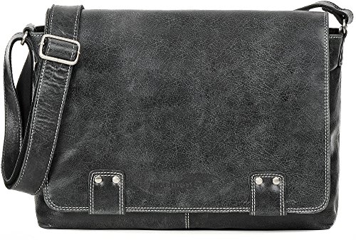 Umh  ngetasche aus Leder  Schwarz - Schultertasche  passend f  r 14  Notebooks und DIN A4 - Unisex Aktentasche 36 x 30 x 8 cm - ger  umige  robuste Le