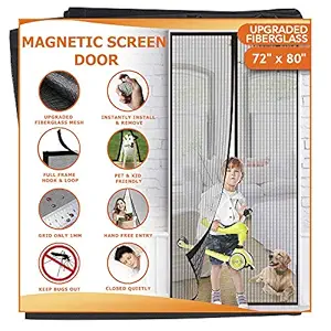 Meiz Upgraded Fiberglass Magnetic Screen Door Mesh Curtain, Interior Exterior Self Closing Quick Screen Door Bug Net Snap Screen Curtain, Pet and Kid Friendly - Fits Doors up to 72 x 80 Inches