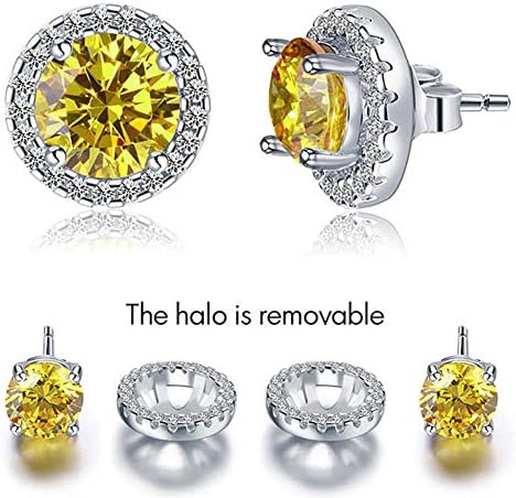 Mikikie 925 Sterling Silver Halo Yellow Canary Stud Earrings