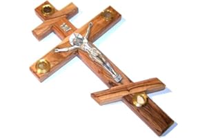 HOLY LAND MARKET Holylandmarket Thick Olive Wood Russian Orthodox Or Three-Bar Eastern Cross/Crucifix- 25Cm Or 10 Inches
