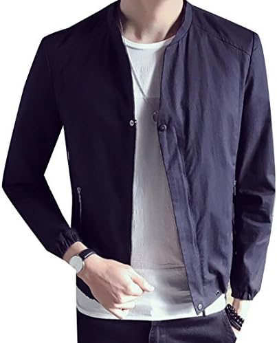 MU2M Mens Stand Collar Zipper Casual Slim Fit Lightweight Jacket Outdoor Coat Black US XL