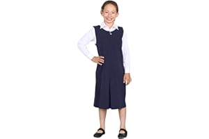 Hamishkane® Girls School Uniform Pinafore Dress, Sleeveless Round Neck Pleated Dress, Plain Zip Closure Pinafore Dresses with Heart Pockets, Practical School Uniform Girls, Ages 2-16