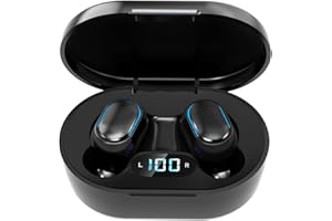 POMOQADK Wireless Headphones, True Wireless Earbuds with Led Display Charging Case, HD HiFi Stereo, One-click Smart Control, Built-in Mic, IPX7 Waterproof Bluetooth Earphones for Work and Sport