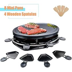 Appareil a Raclette 8 Personnes Plancha Électrique Grill avec 4 Spatules et 8 Poêlons Machine a Raclette Plaque de Cuisson de Table Revêtement Antiadhésif Thermostat Réglable 1300W