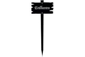 Bütic GmbH Acrylglas Pflanzschilder Holzbrettoptik schwarz - Gartenstecker, Kräuterschilder, Pflanzenstecker - Auswahl + Wunschname, Pflanzenname:Erdbeeren
