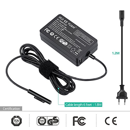 [TUV GS LISTED] HUIKEYUAN 12V 2.58A Netzteil Ladegerät Ladekabel AC Adapter für Microsoft Surface Pro 3 & Microsoft Surface Pro 4 i5 i7 Tablet Model 1625 mit 5V 2A USB für USB Enable Geräte, Handys und Tablets (EU-Kabel enthalten) - 2