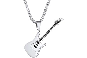 Suplight Collier avec Pendentif Guitare Argent 925/Acier Inoxydable Rock Hip Hop Punk Band avec Chaîne Longeur de 45cm/55cm Platine/Or 18 carats Cadeau pour Homme Femme Festival de Musique