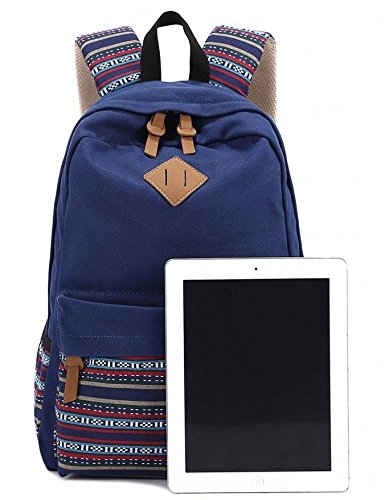 Evay 14 Zoll Notebook Laptop Canvas Bunt Streifen Rucksack f  r Damen Vintage Universit  t Wasserdicht Schulrucks  cke Laptoprucksack