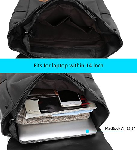 Koolertron Retro Kunstleder Vintage Fashion Unisex School Student Laptop(14″) Rucksack Wanderrucksack Hiking Backpack Damen Herren Schultertasche Rucksack Für Camping Reise Geeignet für Acer Aspire, MacBook, iPhone, iPad und Samsung Tablet drei Farbe (Schwarz) - 7