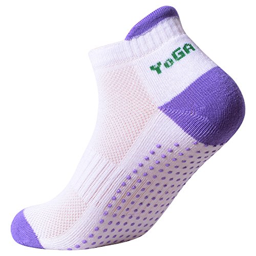 4 Paar rutschfeste Skid Yoga Pilates Socken mit Grips Baumwolle für Frauen (Set1) - 5