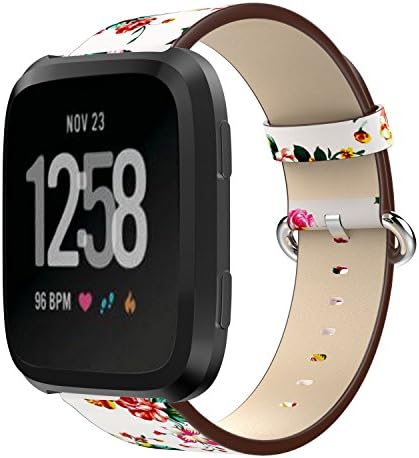 GOSETH for Fitbit Versa Classic Leather Accessory Band for Women Men,Genuine Leather Replacement Bracelet Wrist Watch Strap for Fitbit Versa Fitness Smart Watch (White-Red)