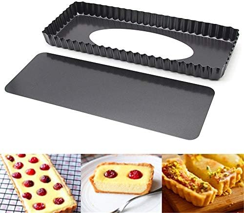 Ghair2 Non-Stick Fluted Rectangular Tart Tin/Quiche Pan With Loose Base,14 Inch Fluted Tart Tin Baking Tray Quiche Pan Mini Rectangular Mold,Carbon Steel Toast Bread Cake Flan Pan Baking Mold