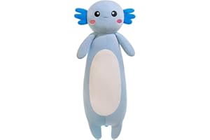 Aiuidun Axolotl - Peluche douce - Coussin en peluche douce - Long coussin de lancer - Cadeau pour enfants, filles et garçons - Bleu - 100 cm