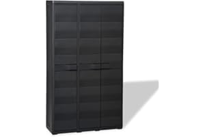 Lechnical Garden Storage Cabinet Storage Box, Tall Plastic Storage Cupboard, Outdoor Tool Toys Organiser Locker Shed, Lockable (without Lock), 3 Doors, 4 Shelves Black