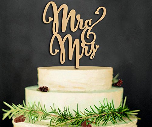 HOLZ CAKE TOPPER „MR MRS“ Hochzeit Tortendeko Tortenaufsatz Kuchenstecker Kuchen - 2