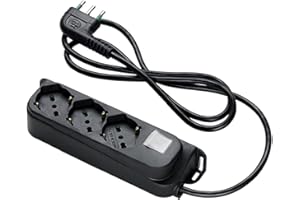 Fanton S.P.A. 47461 Multipresa OMEGA ciabatta nera 3 prese bipasso 16A - cavo 1,5 m. - spina a squadra grande italiana - scarpetta+ interruttore bipolare luminoso banca made in italy