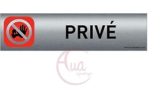 AUA SIGNALETIQUE Plaque de porte aluminium brossé imprimé -Dimensions 200 x 50 mm - Double face adhésif au dos - Impression UV directement sur l'aluminium (Pas de contre collage) (Privé)