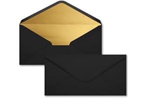 AMFUN 30 Pack Invitation Envelopes with Gold Lined, Diamond Gummed Self Seal Envelope, Gift Card Enveloped, Premium Envelope for Weddings, Business,Invitation, Greeting Cards, 220mm*110mm (Black)