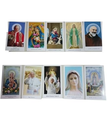 ricevi 10 SANTINI RELIGIOSI 10X6 CM CON PREGHIERA DIETRO: PADRE PIO PAPA  FRANCESCO GIOVANNI wojtyla MADONNA CON BAMBINO GESU' FATIMA medjugorje  LACRIME E ALTRI IN FOTO : Amazon.it: Moda