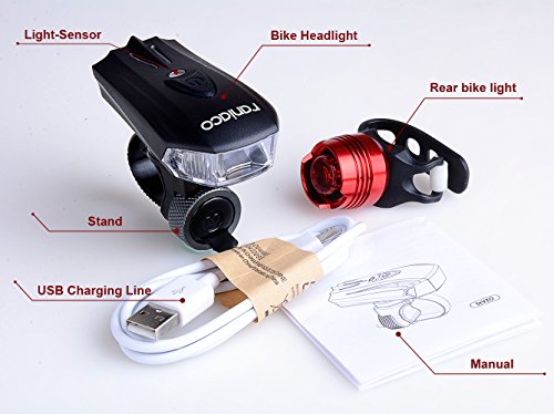 Fahrradlicht, Raniaco 400 Lumen USB wiederaufladbare Fahrradbeleuchtung Set, LED Sicherheits Fahrrad Licht, Sport Beleuchtung, für draußen, helle weiße Frontlicht und rote Rücklichter - 6