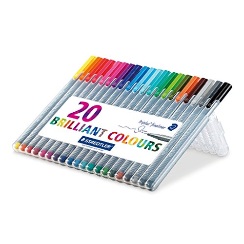 Staedtler 334 Triplus Fineliner Superfine Point Pens, 0.3 mm - Assorted Colours, Pack of 20